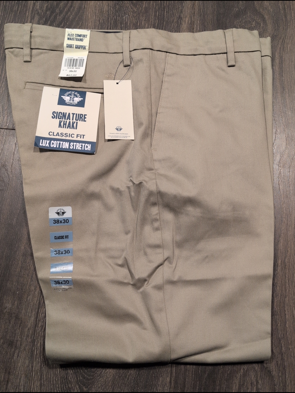 Dockers Mens Classic Fit Signature Khaki Lux Cotton Stretch Pants 38X30 NWT